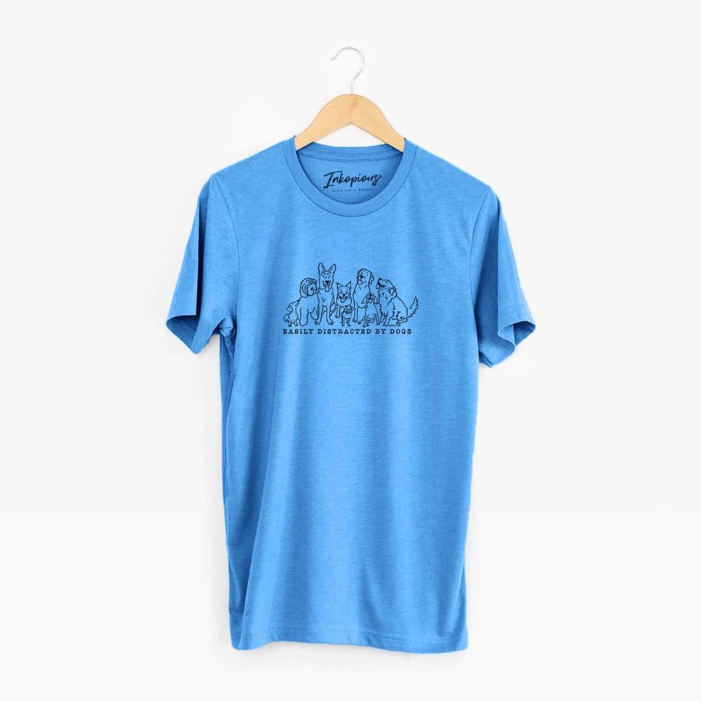 BNWT Inkopious “Easily Distracted by Dogs” Blue Tee